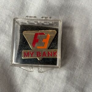 vintage First Interstate promotional pin My Bank original box